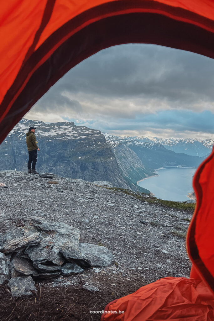 View from our tent over Ringedalsvatnet when staying the night at Trolltunga