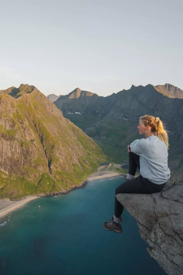 View on Kvalvika Beach from Ryten, Lofoten, Norway