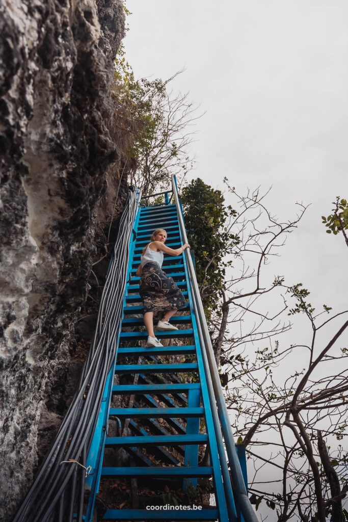 Blue stairs to the Guyangan Waterfall on Nusa Penida