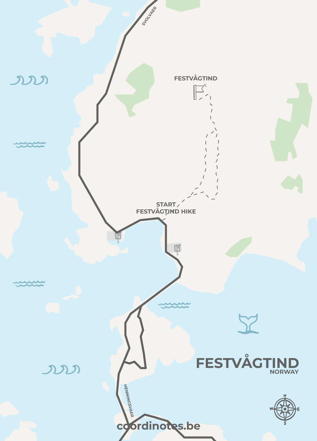 Map about the Festvagtind hike