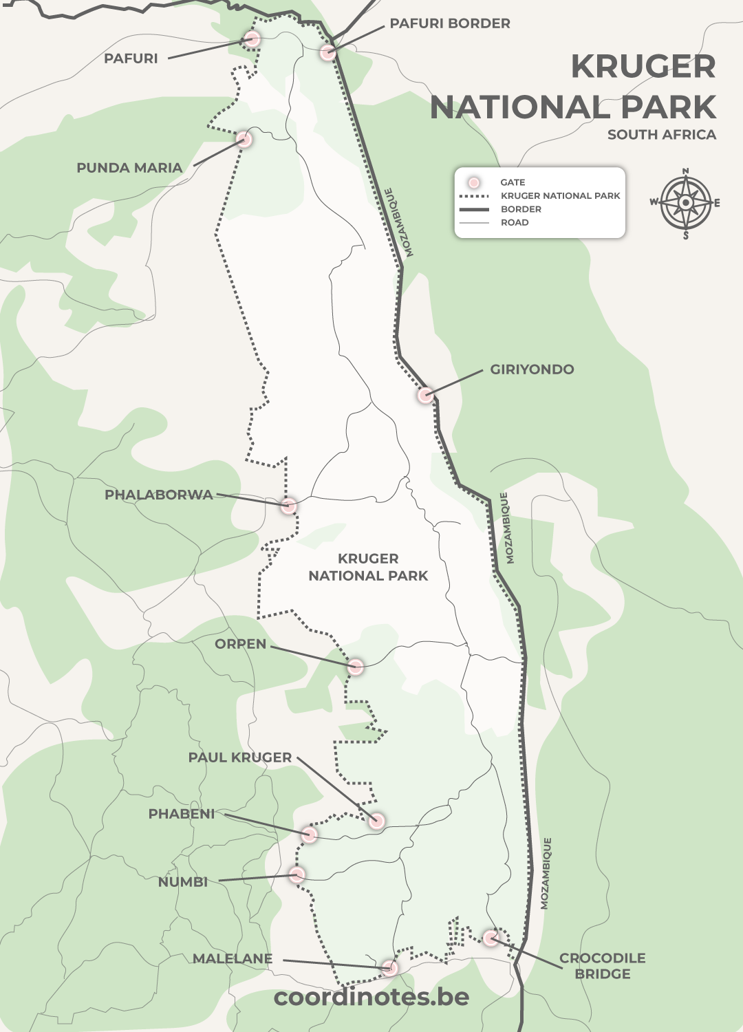 Map about the Kruger National Park